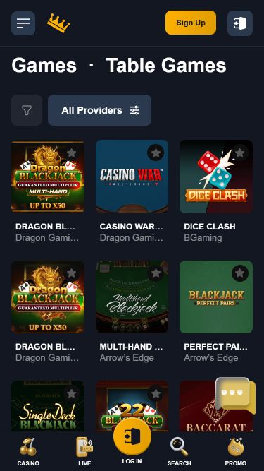Jogos de mesa para celular do Royal Spinz Casino