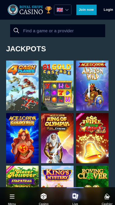 Jackpot mobile du casino Royal Swipe
