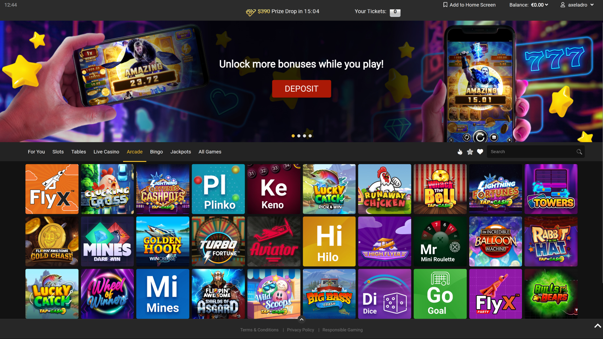 Jeux d'arcade de bureau du casino Royal Vegas