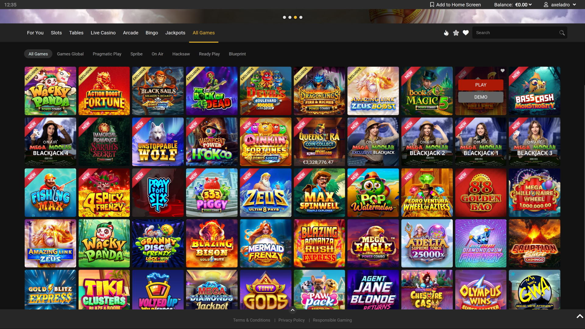 Jeux de casino Royal Vegas sur ordinateur