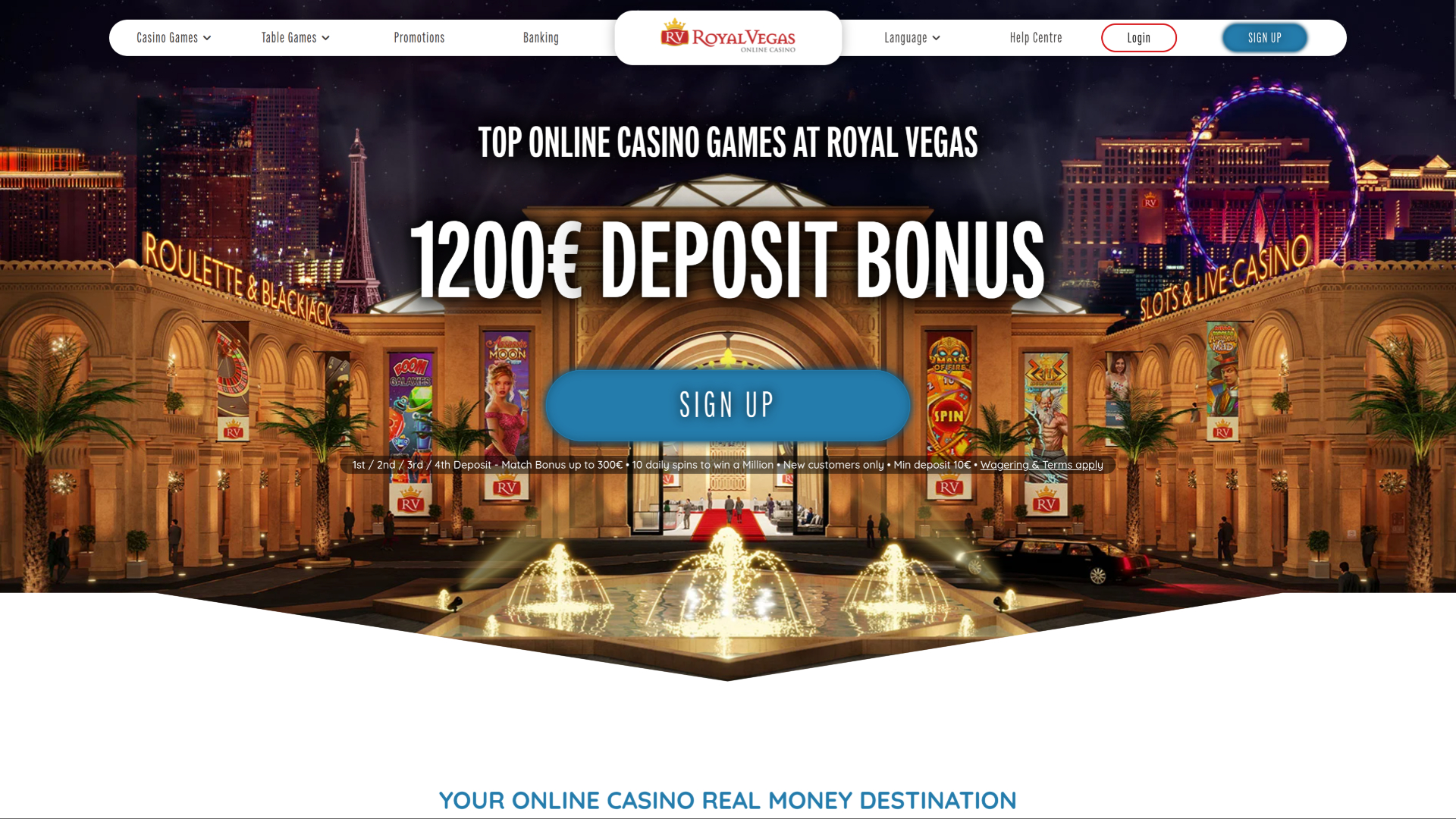 Page d'accueil du casino Royal Vegas ordinateur