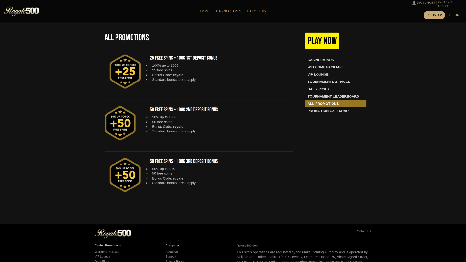 Promotions pour ordinateur de bureau du casino Royale500