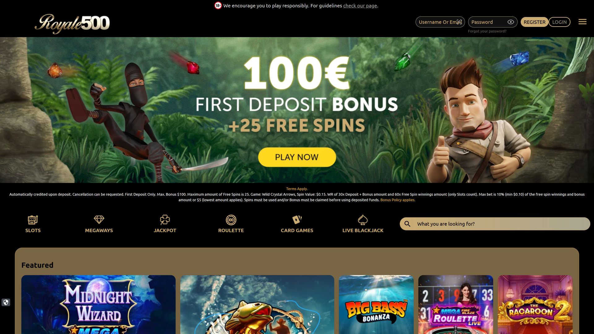 Royale500 Casino Desktop Homepage
