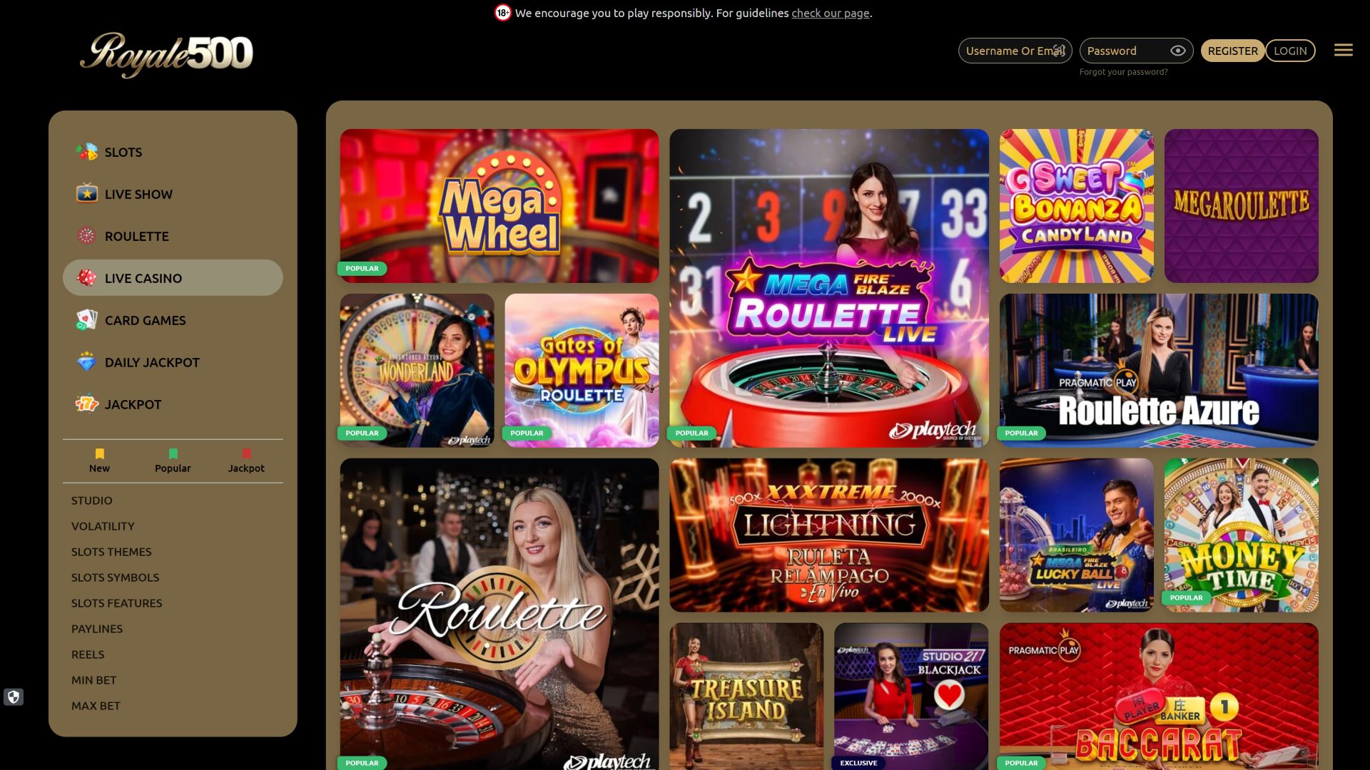 Royale500 Casino Desktop Live Dealer