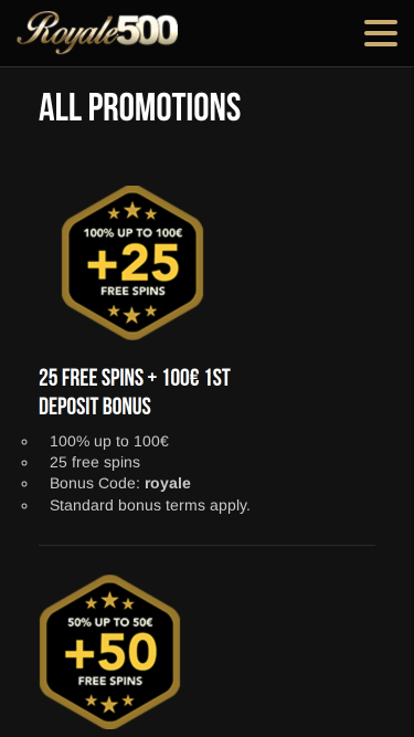 Promotions mobiles du casino Royale500