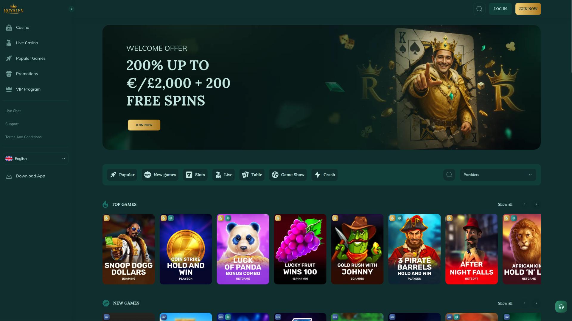 Главная страница казино Royalen