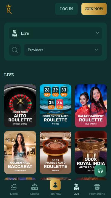 Мобильная страница Royalen Casino с живым дилером