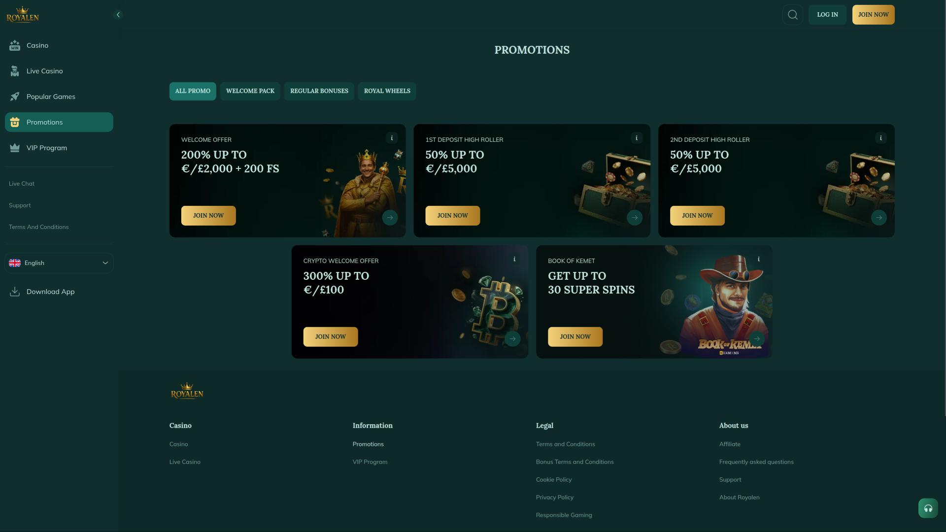 Страница акций Royal Casino