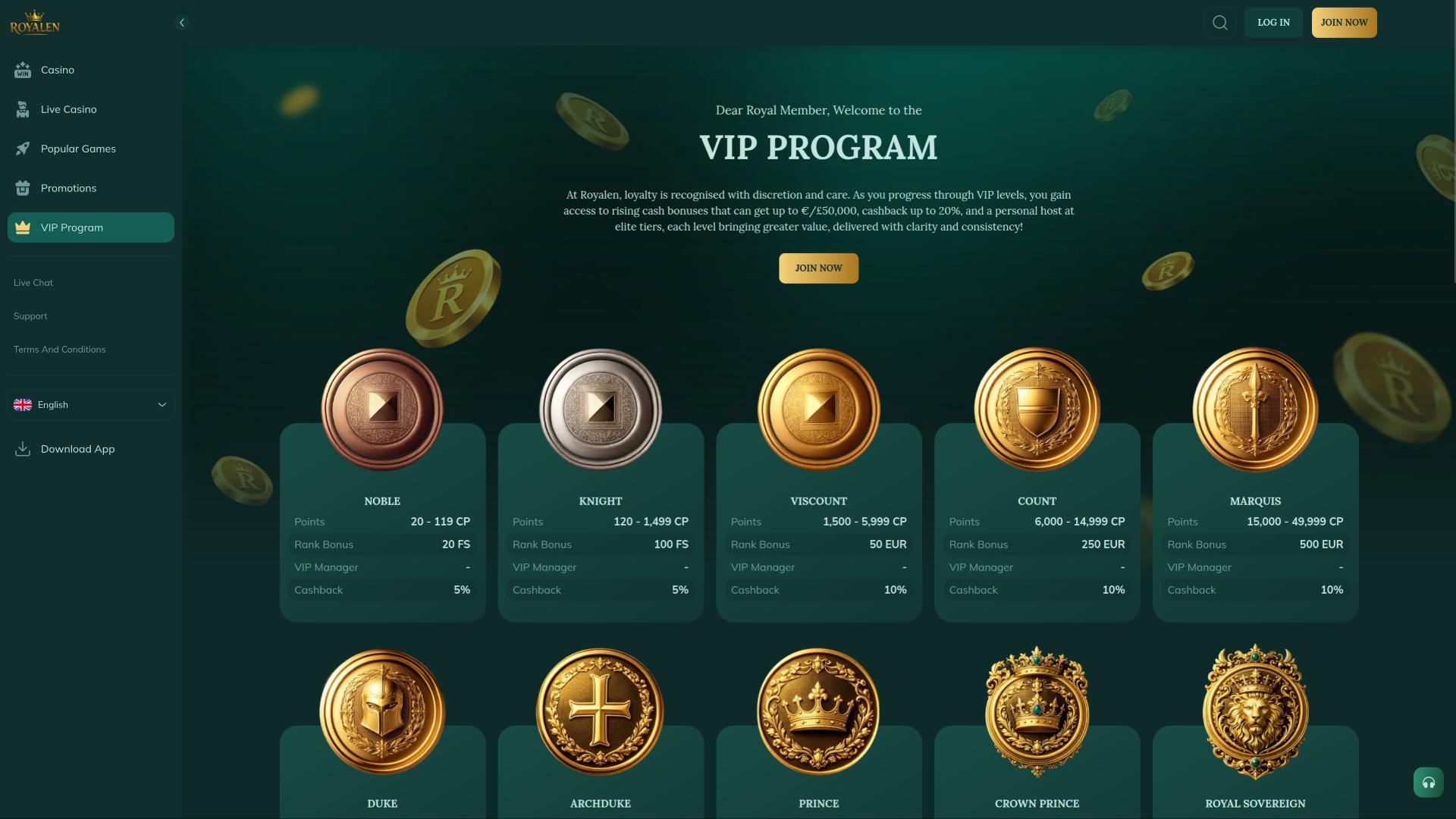 VIP-страница Royal Casino