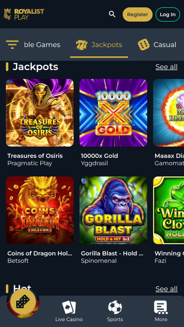 Jackpot mobile di Royalist Play Casino