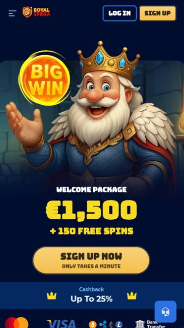 Скриншот главной страницы мобильного приложения казино RoyalSpinia