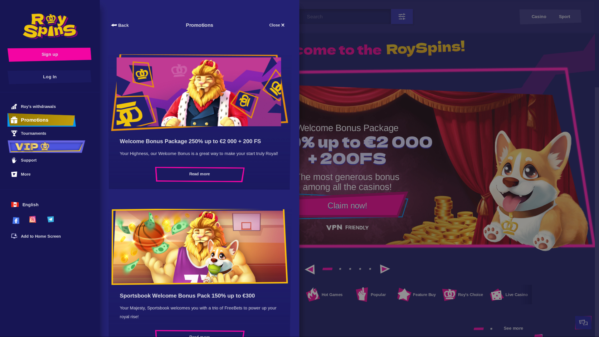 Promociones de escritorio del casino en línea Royspins