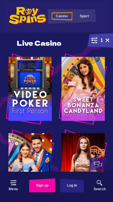 Casino en línea Royspins con crupier en vivo para móviles