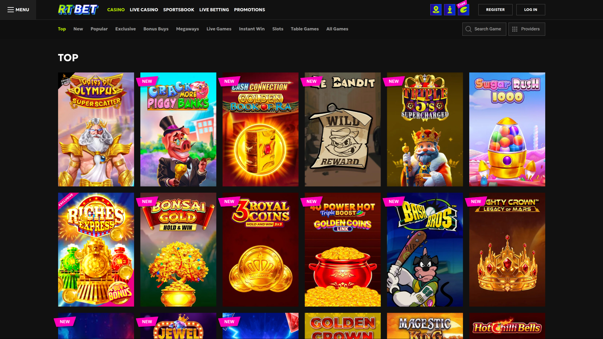 Jeux de casino RTbet pour ordinateur