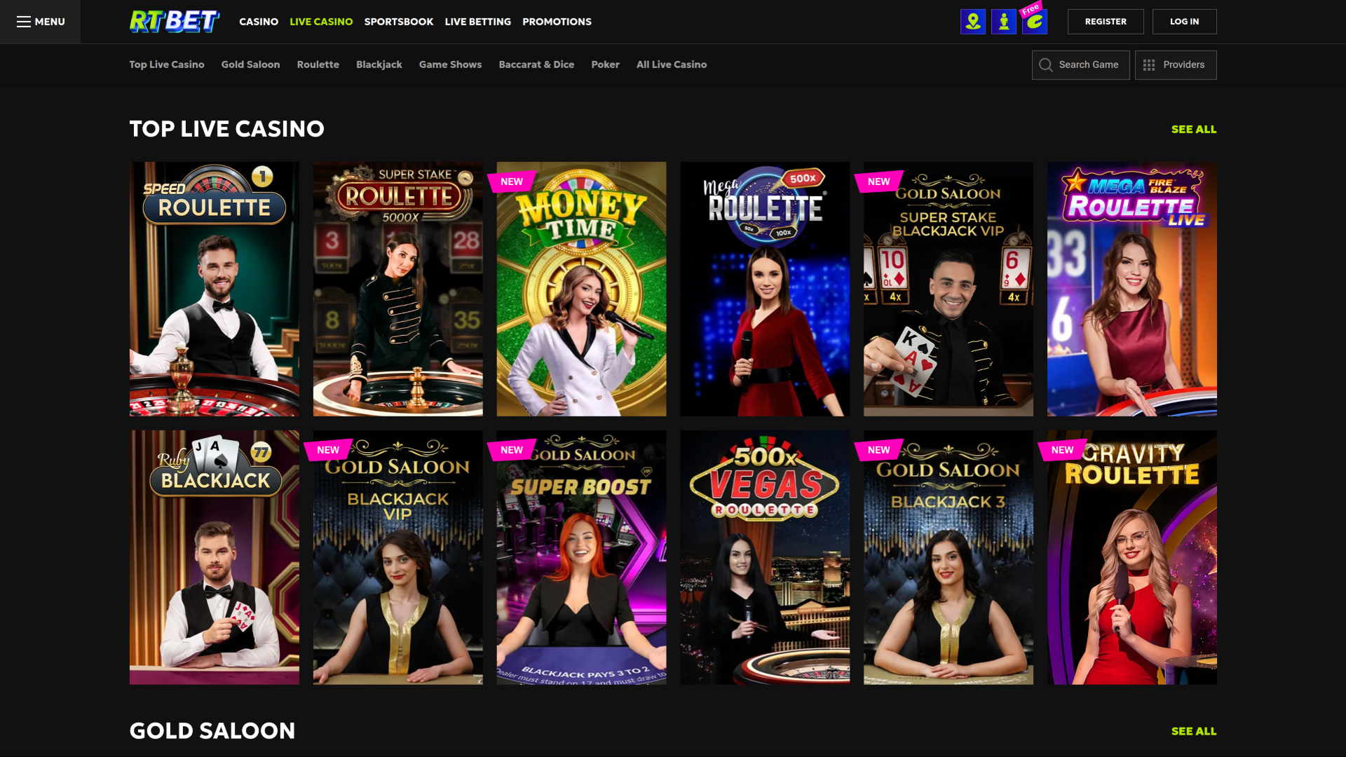RTbet Casino sur ordinateur avec croupier en direct
