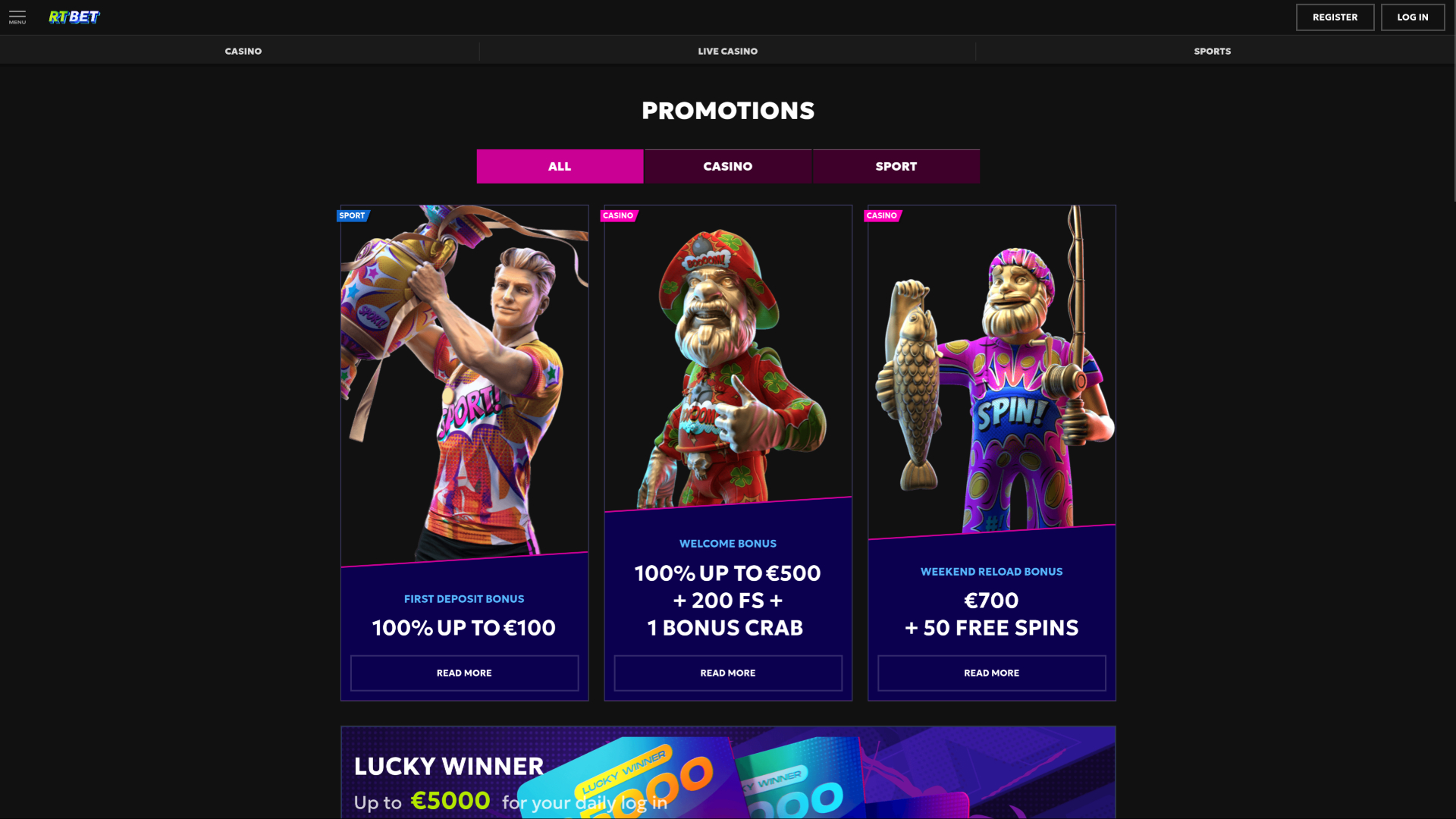 Promotions pour ordinateur de bureau du casino RTbet