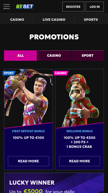 Promotions mobiles du casino RTbet