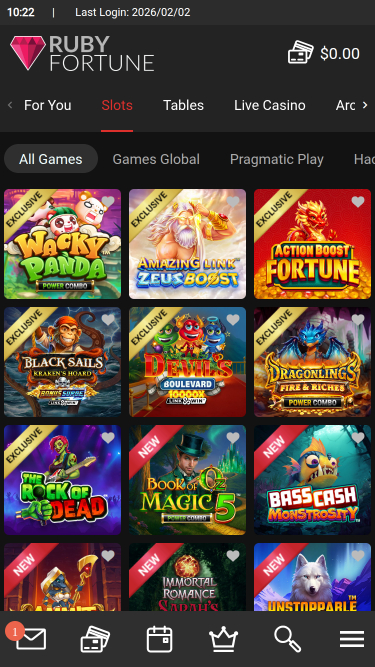 Giochi per dispositivi mobili del casinò Ruby Fortune