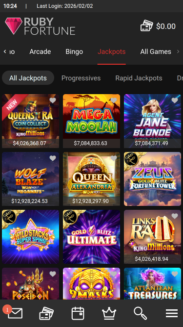 Jackpot mobile del casinò Ruby Fortune