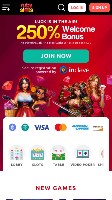 Ruby Slots Casino Mobile Homepage