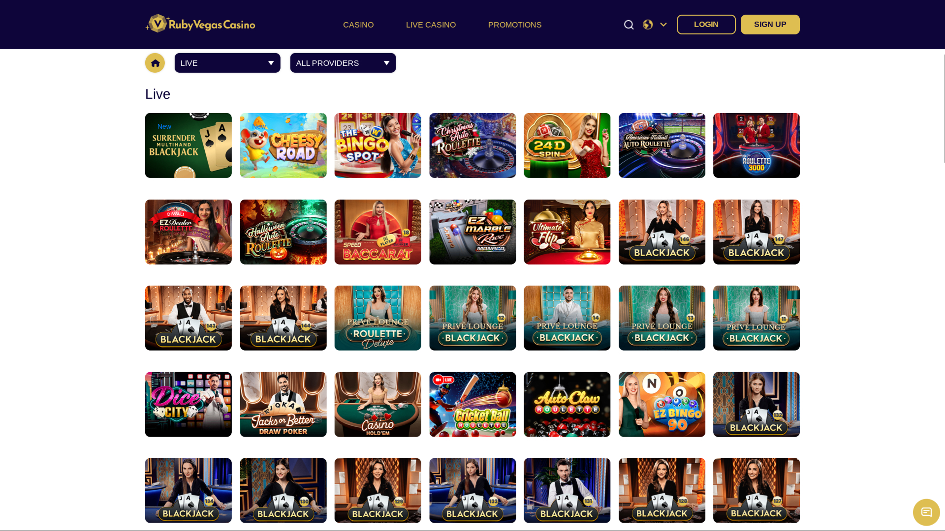 Casinò Ruby Vegas con croupier dal vivo sul desktop