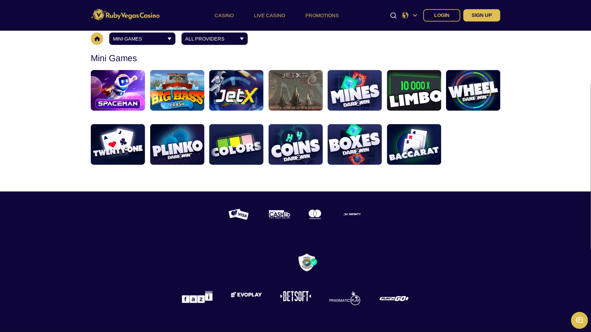 Minigiochi desktop del casinò Ruby Vegas