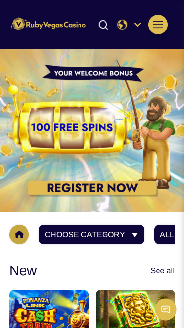 Homepage mobile di Ruby Vegas Casino