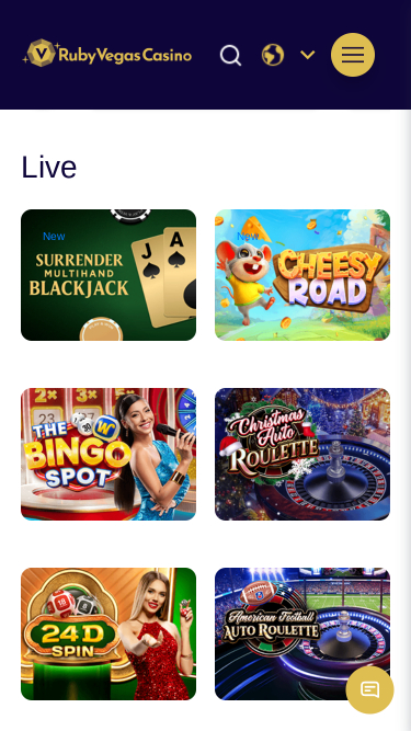 Casinò mobile Ruby Vegas con croupier dal vivo