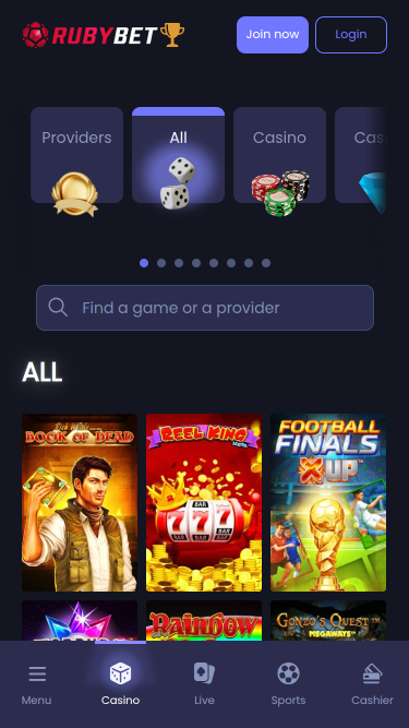 Мобильные игры казино Ruby Bet