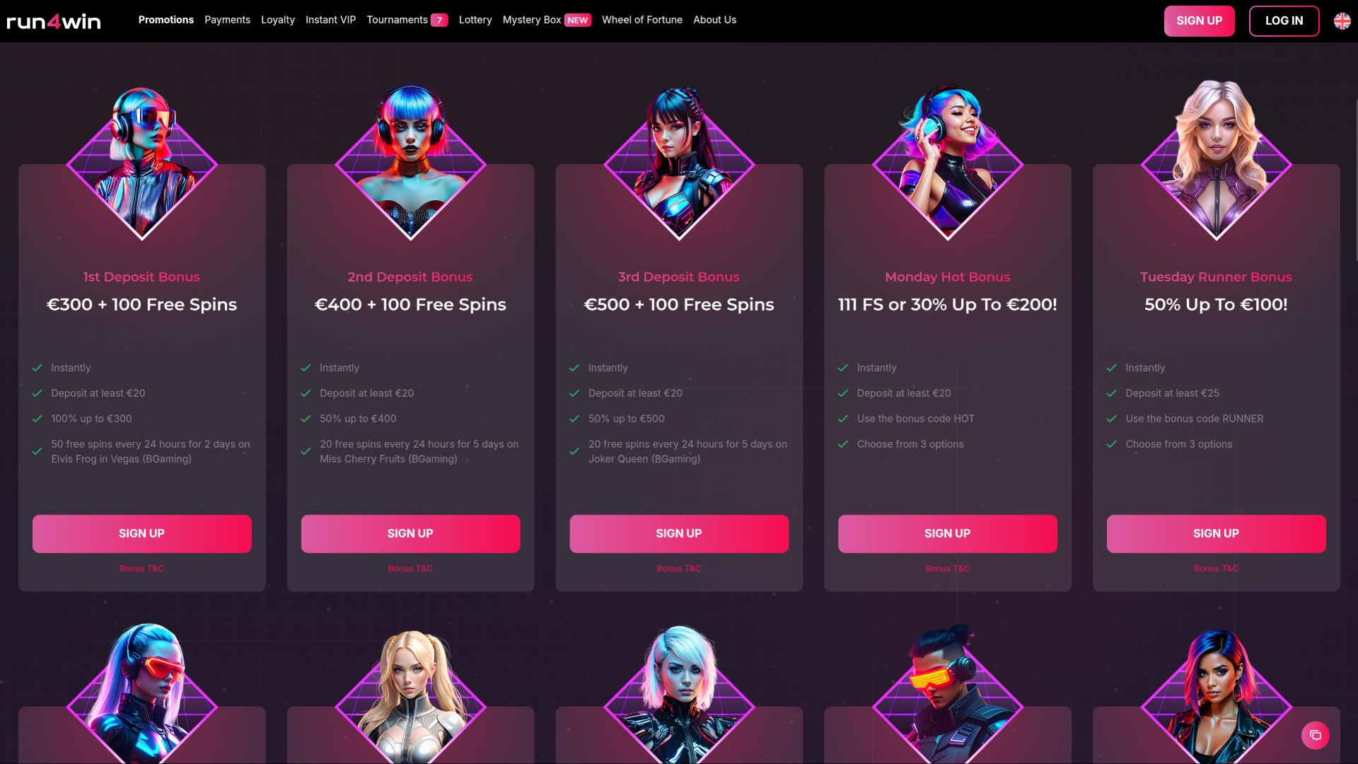 Акции Run4Win Casino для настольных компьютеров