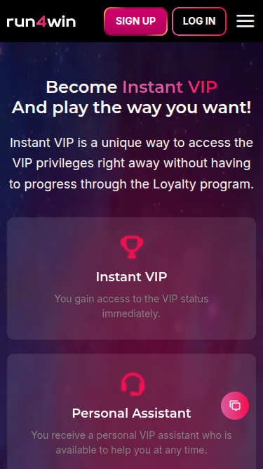 Programme VIP mobile du casino Run4Win