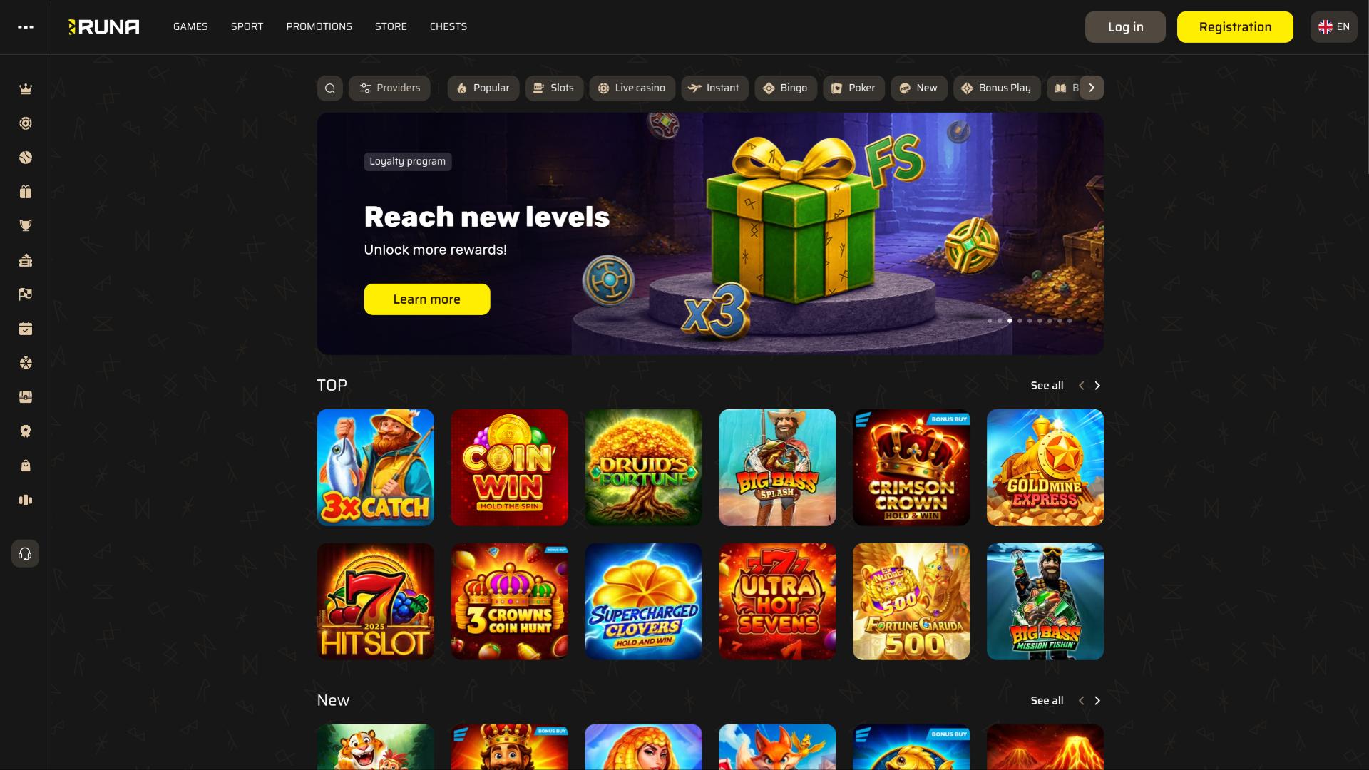 Runa Casino Homepage