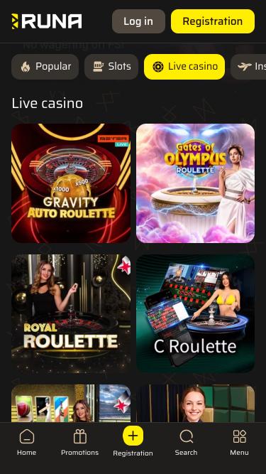 Runa Casino Live-Dealer-Mobilseite