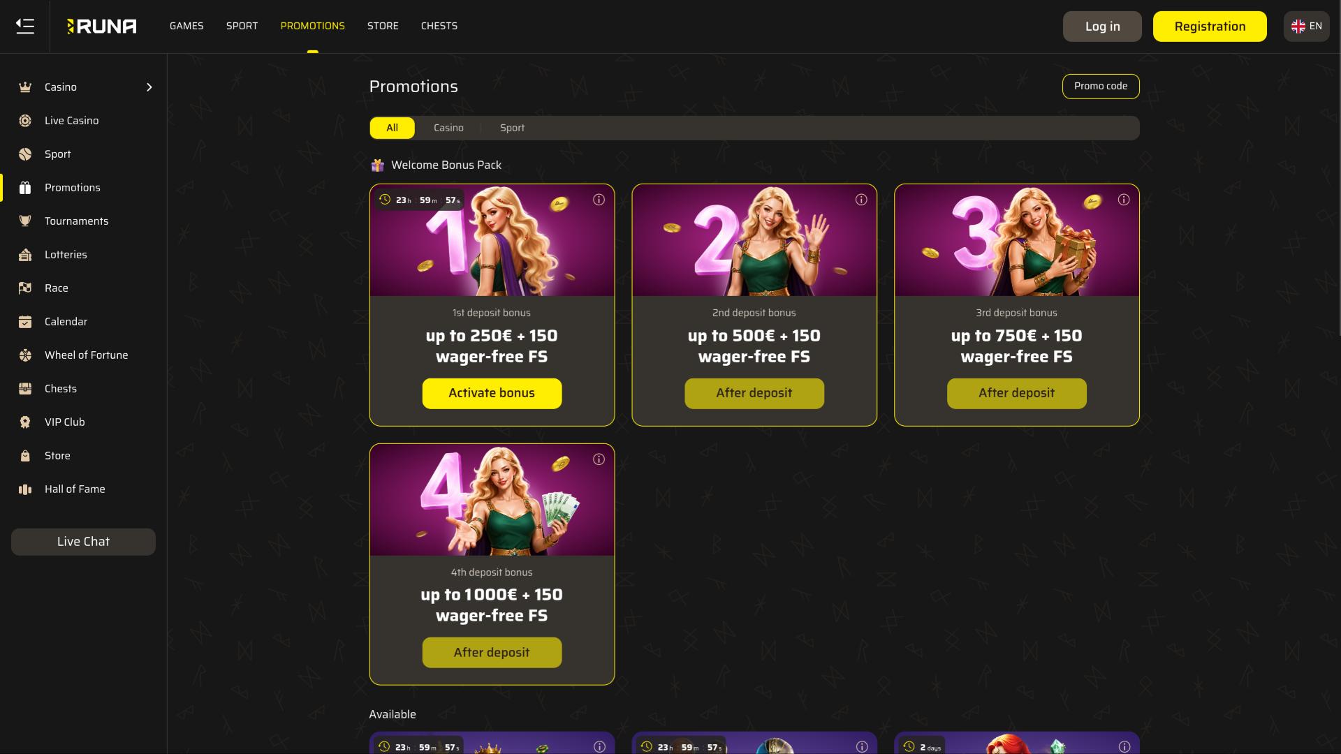 Runa Casino Aktionsseite