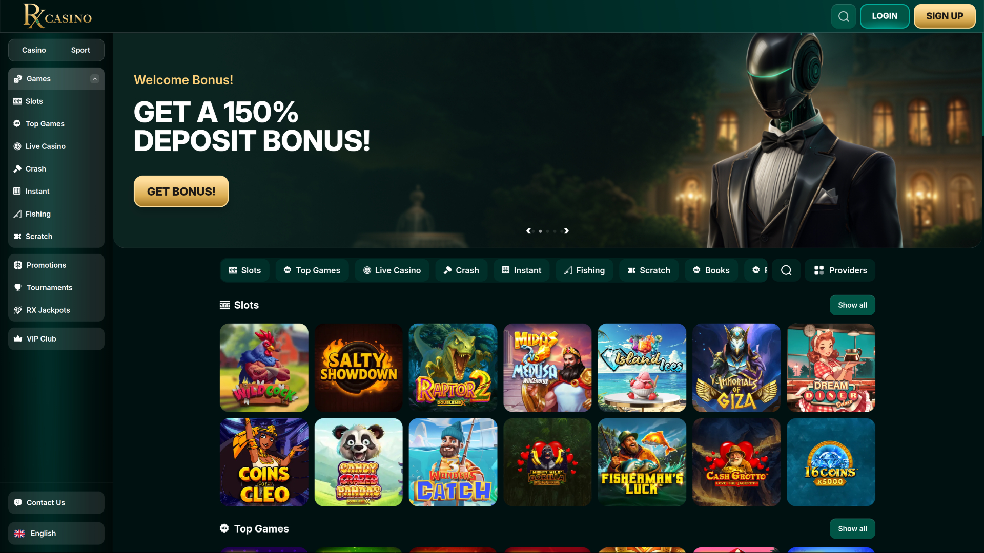 Página de inicio de escritorio de RX Casino