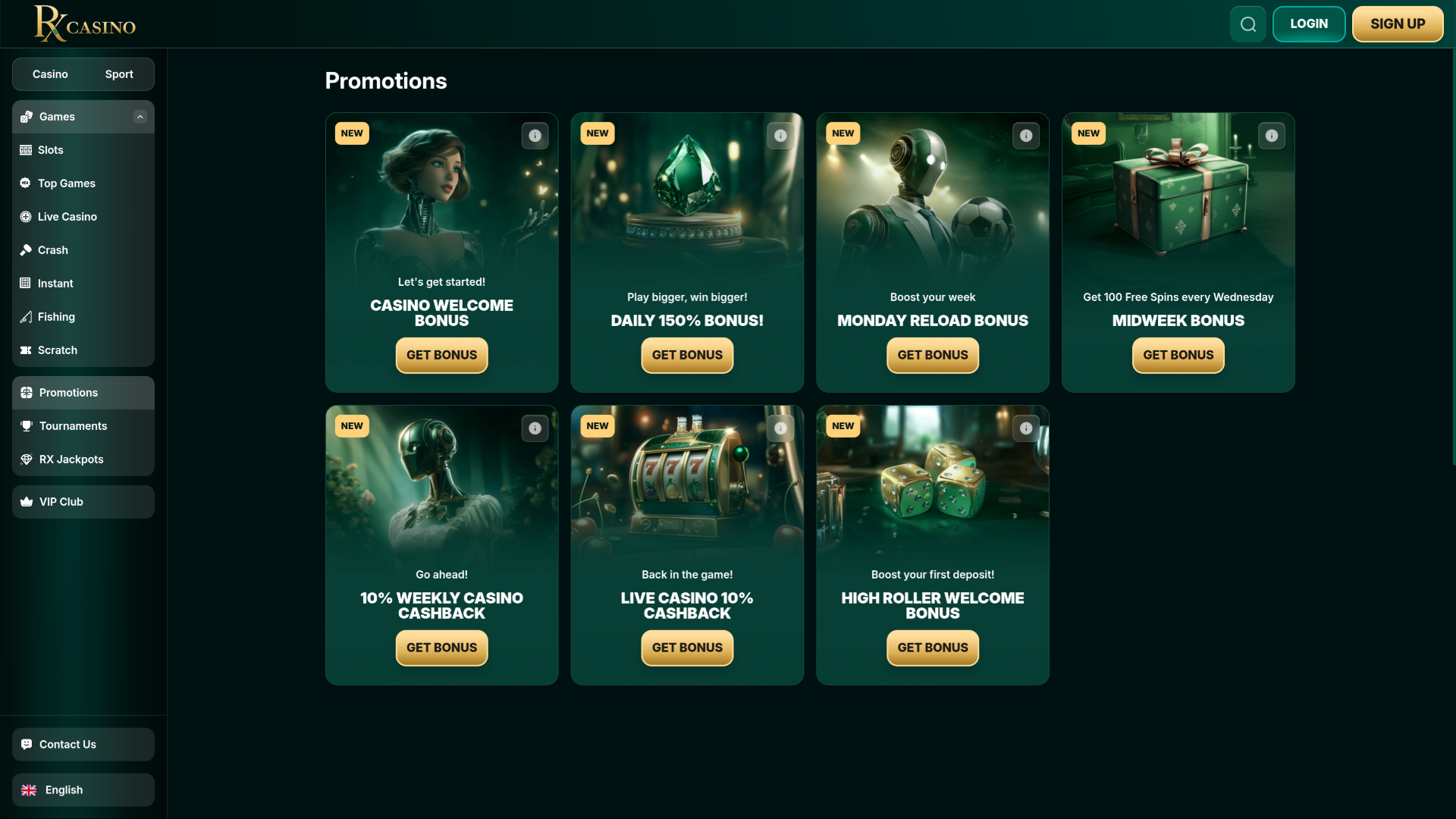 Promociones de escritorio de RX Casino