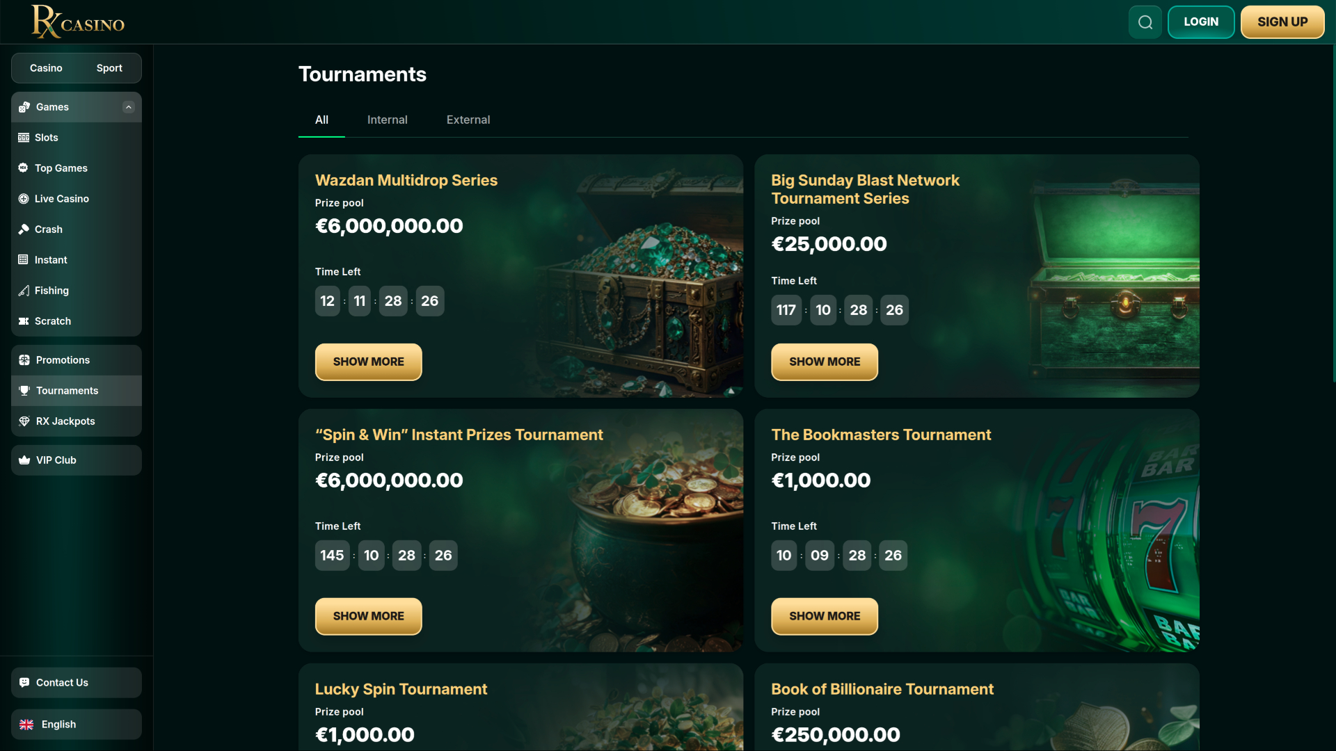 Torneos de escritorio de RX Casino