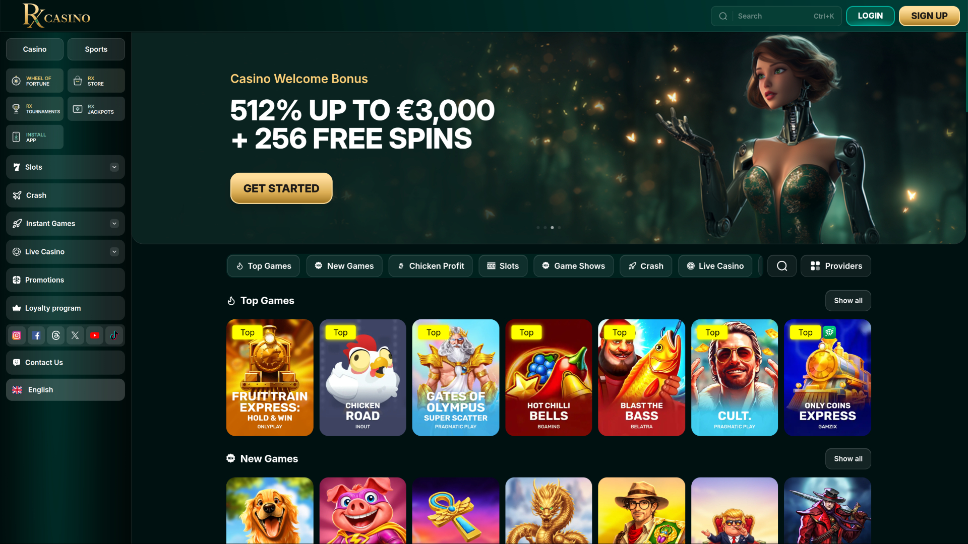 RX Casino Desktop Homepage