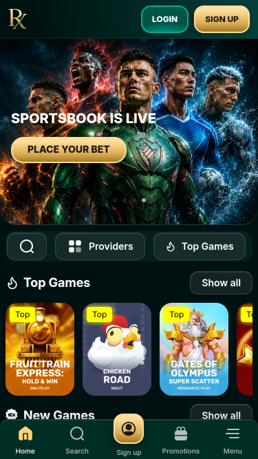 RX Casino Mobile Homepage