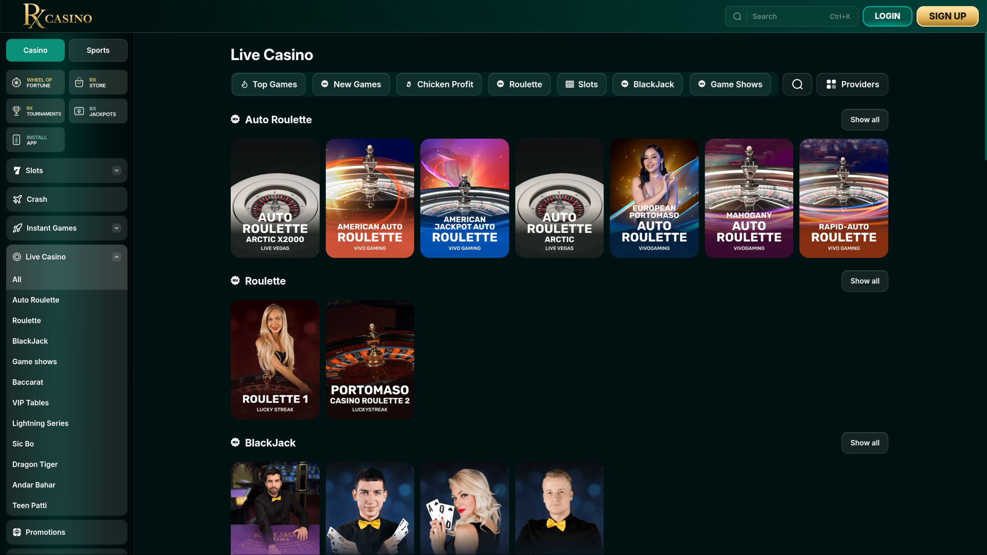 RX Casino Desktop Live Dealer