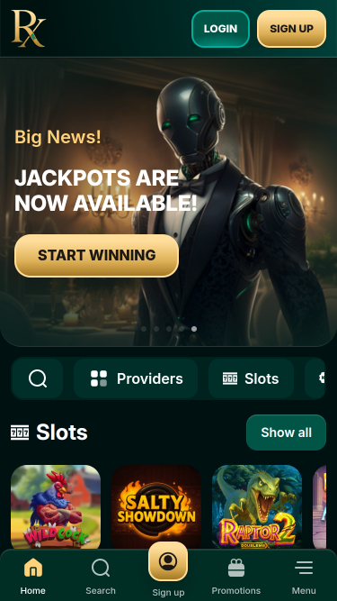 Página de inicio móvil de RX Casino
