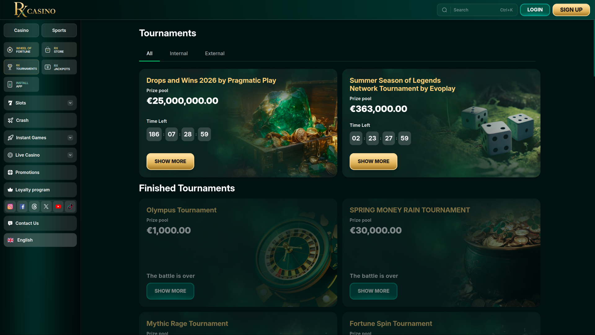 RX Casino Desktop Tournaments