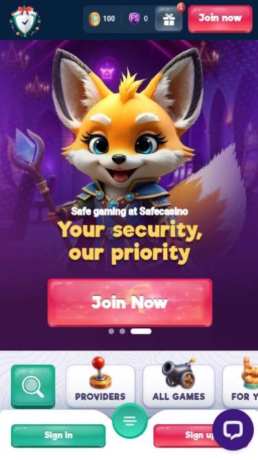 Capture d'écran mobile de la page d'accueil de SafeCasino