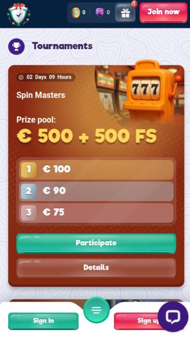 Capture d'écran de la page mobile des tournois de SafeCasino