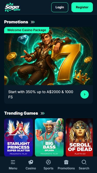 Página de inicio de SagaSpins Casino