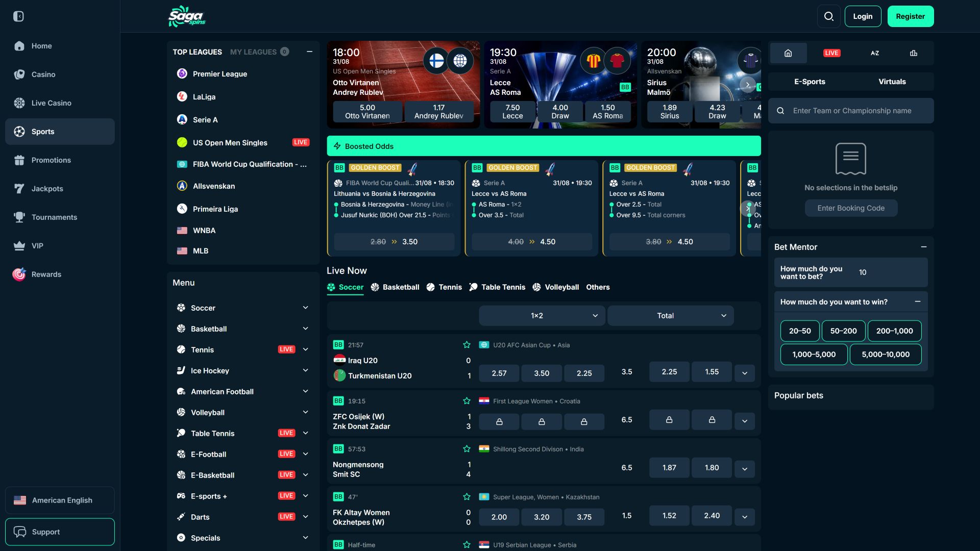 SagaSpins Casino Deportes de escritorio