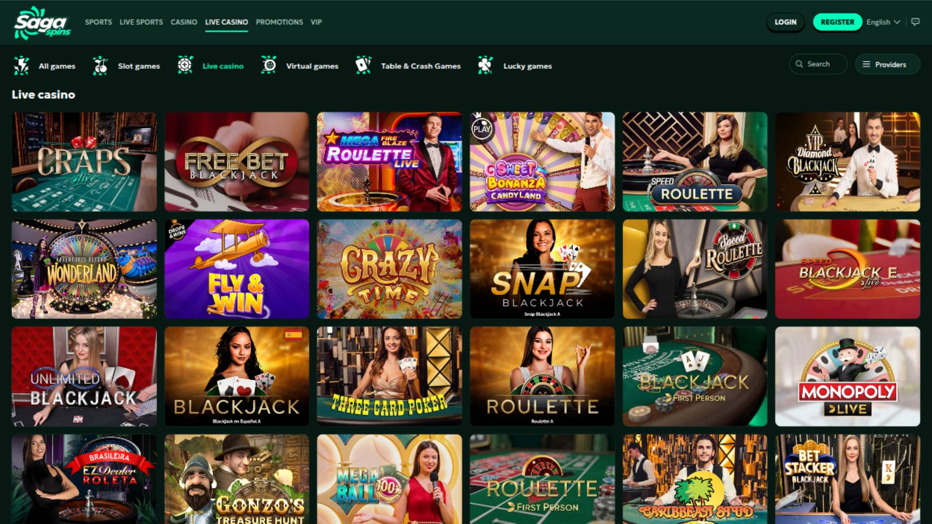 SagaSpins Casino с живыми дилерами