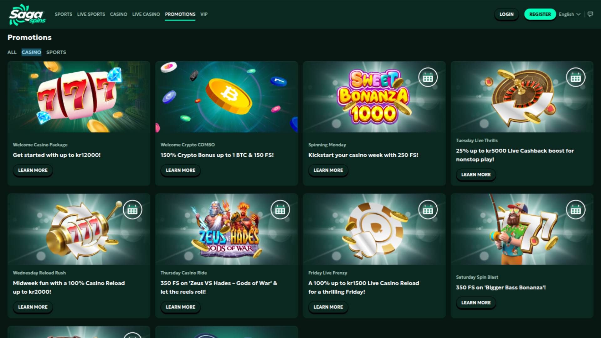 Акции казино SagaSpins