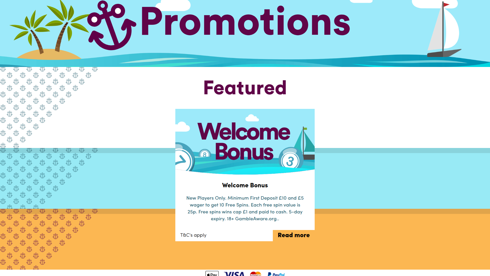 Promozioni desktop di Sailor Bingo