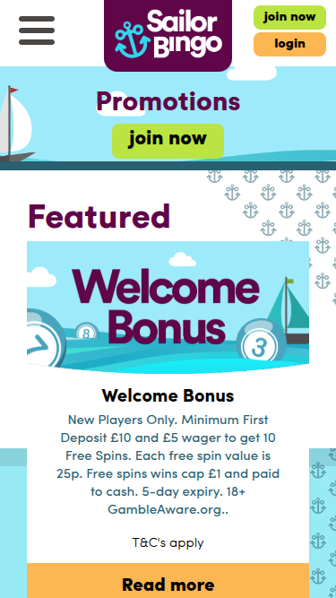 Promozioni mobile di Sailor Bingo